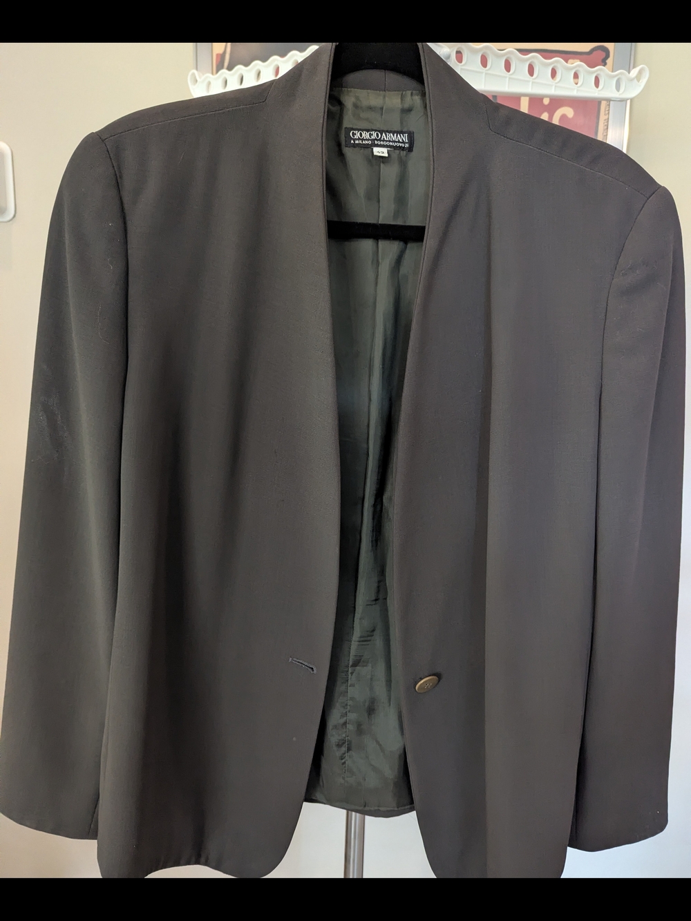 $130 Vintage Giorgio Armani Black Label Collarless Blazer Jacket - Italy 42/US 6
